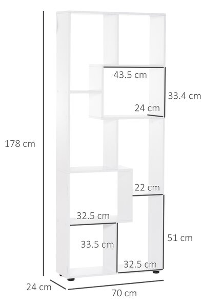 HOMCOM Freestanding 8-Tier Bookcase: With Melamine Surface, Anti-Tipping Foot Pads, Modern Home Display Storage Grid Stand, White Aosom UK