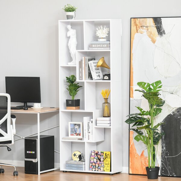 HOMCOM Freestanding 8-Tier Bookcase: With Melamine Surface, Anti-Tipping Foot Pads, Modern Home Display Storage Grid Stand, White Aosom UK