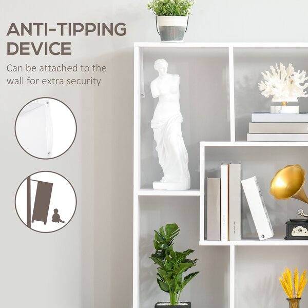 HOMCOM Freestanding 8-Tier Bookcase: With Melamine Surface, Anti-Tipping Foot Pads, Modern Home Display Storage Grid Stand, White Aosom UK