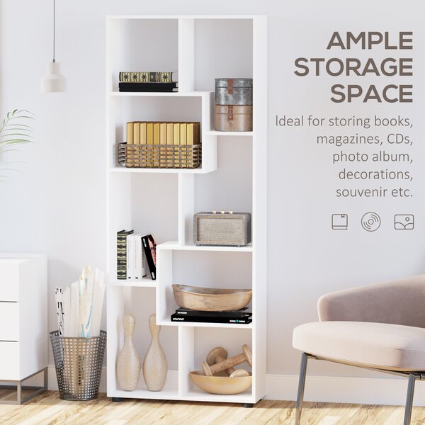 HOMCOM Freestanding 8-Tier Bookcase: With Melamine Surface, Anti-Tipping Foot Pads, Modern Home Display Storage Grid Stand, White Aosom UK