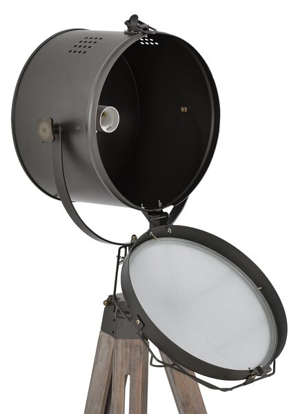 HOMCOM Tripod Floor Lamp: Industrial Vintage Spotlight with Wooden Legs for Living Room & Bedroom, E27 Base Aosom UK