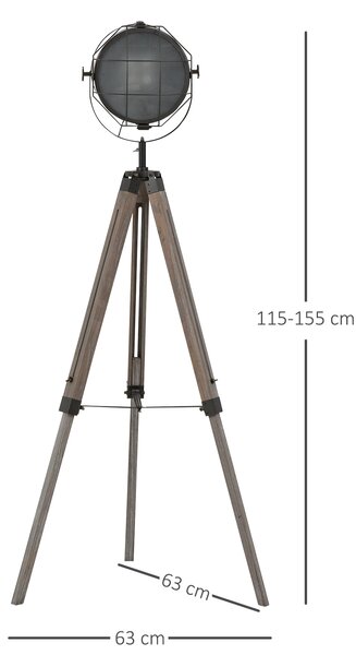 HOMCOM Tripod Floor Lamp: Industrial Vintage Spotlight with Wooden Legs for Living Room & Bedroom, E27 Base Aosom UK