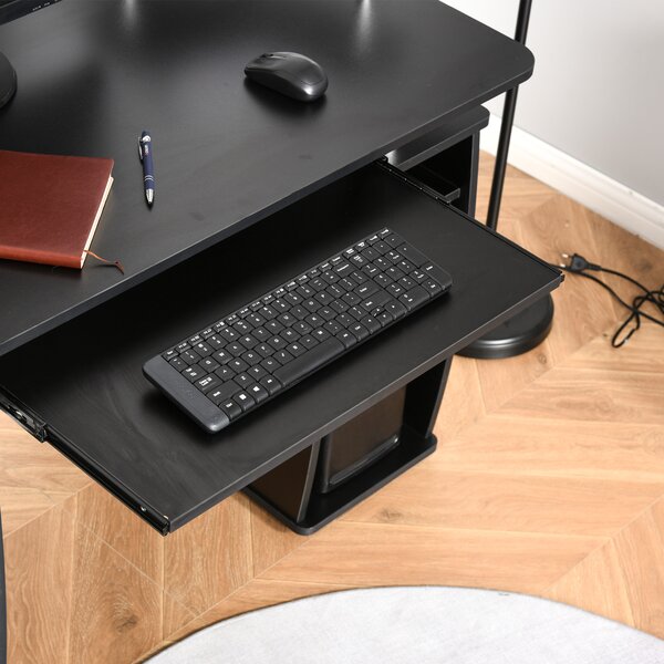 HOMCOM Computer Desk Office PC Table Workstation with Keyboard Tray, CPU Shelf, Drawers, Sliding Scanner Shelf, Black Aosom UK