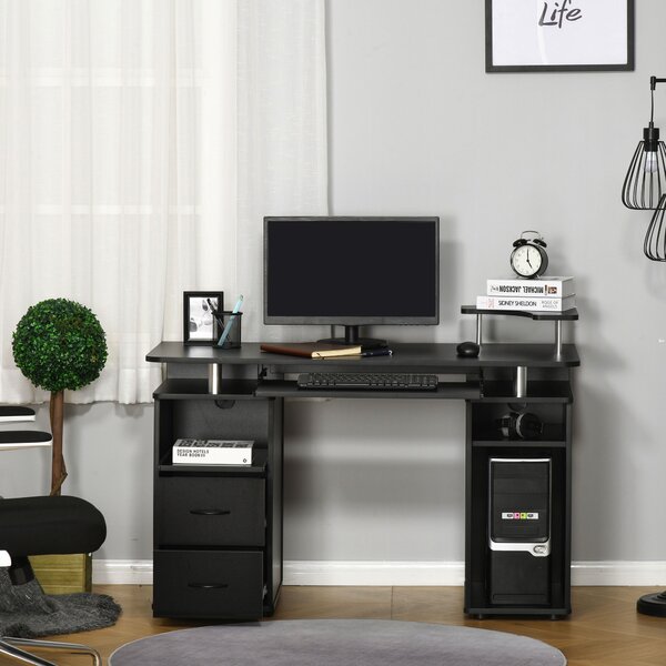 HOMCOM Computer Desk Office PC Table Workstation with Keyboard Tray, CPU Shelf, Drawers, Sliding Scanner Shelf, Black Aosom UK