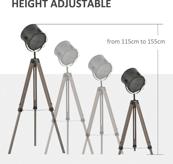 HOMCOM Tripod Floor Lamp: Industrial Vintage Spotlight with Wooden Legs for Living Room & Bedroom, E27 Base Aosom UK