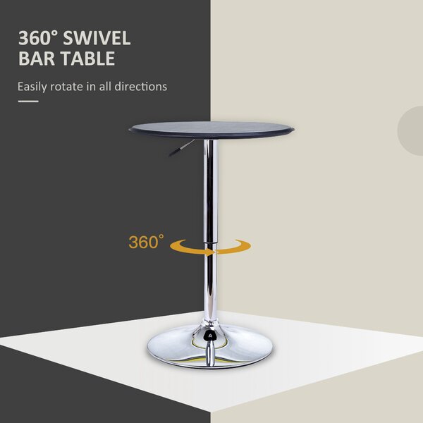 HOMCOM Adjustable Round Bistro Bar Table with PVC Leather Top Steel Base Home Kitchen Dining Desk Black Aosom UK