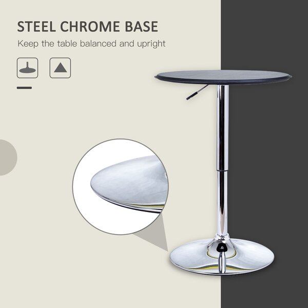 HOMCOM Adjustable Round Bistro Bar Table with PVC Leather Top Steel Base Home Kitchen Dining Desk Black Aosom UK