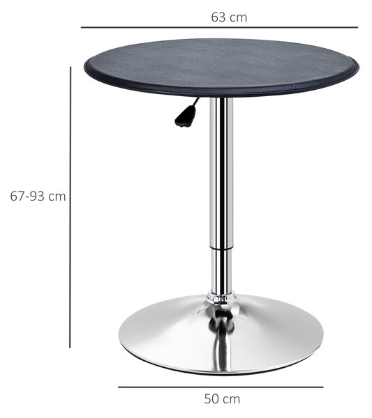 HOMCOM Adjustable Round Bistro Bar Table with PVC Leather Top Steel Base Home Kitchen Dining Desk Black Aosom UK