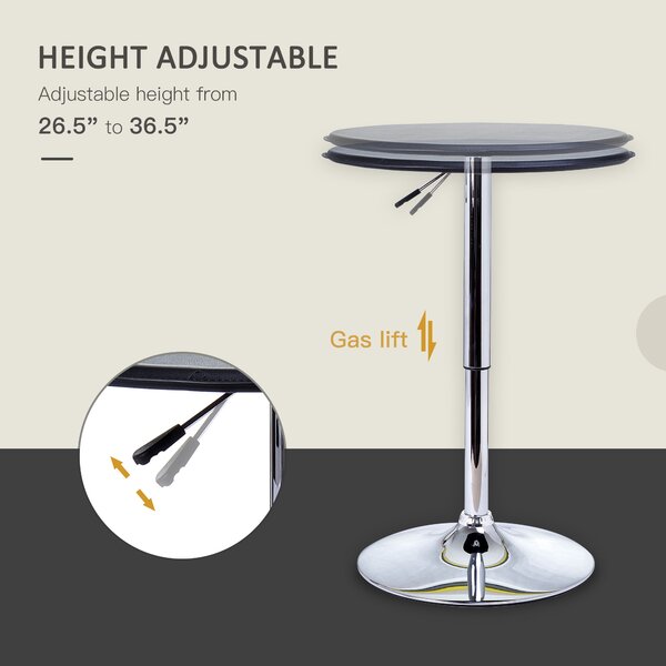 HOMCOM Adjustable Round Bistro Bar Table with PVC Leather Top Steel Base Home Kitchen Dining Desk Black Aosom UK