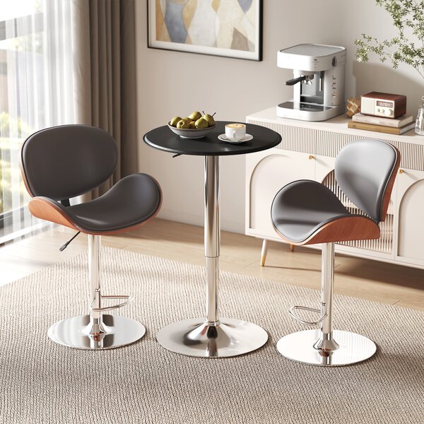 HOMCOM Adjustable Round Bistro Bar Table with PVC Leather Top Steel Base Home Kitchen Dining Desk Black Aosom UK