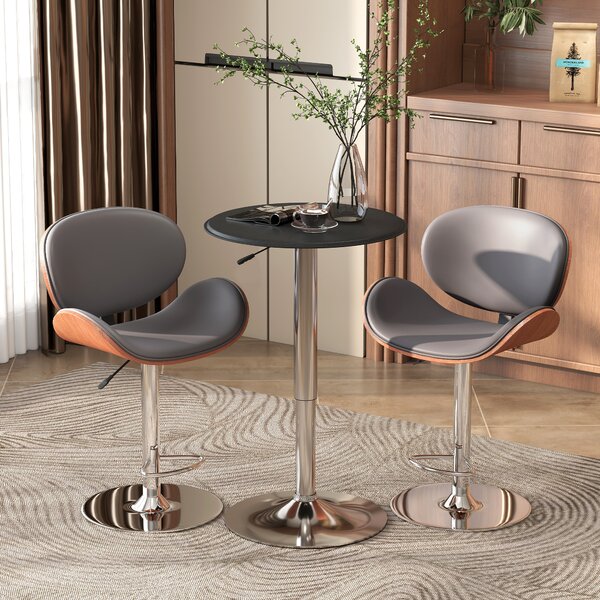 HOMCOM Adjustable Round Bistro Bar Table with PVC Leather Top Steel Base Home Kitchen Dining Desk Black Aosom UK