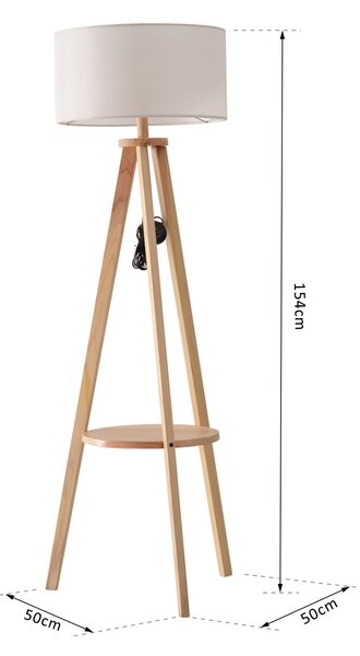 HOMCOM Freestanding Tripod Floor Lamp Bedside Light Reading Light with Storage Shelf Linen Shade for Living Room Bedroom, 154cm, Cream Aosom UK