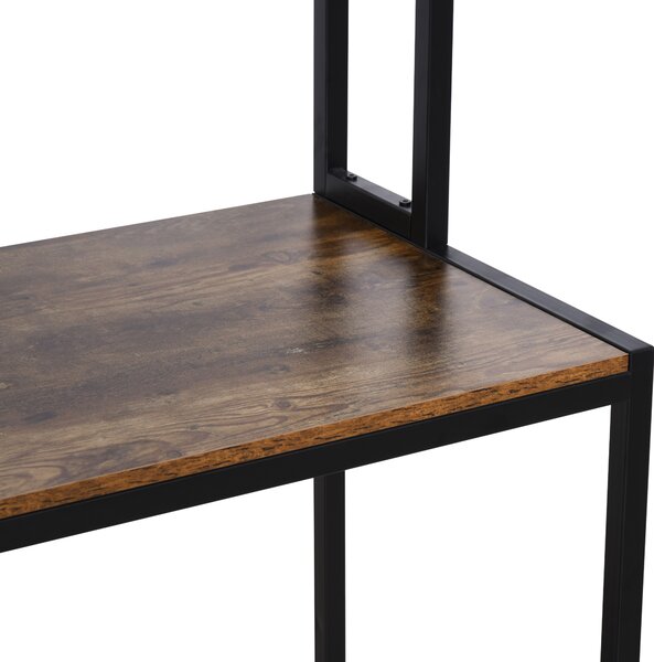 HOMCOM Industrial L-Shaped Work Desk & Storage Shelf Steel Frame Adjustable Feet Corner Workstation Home Office Study Stylish Brown Black Aosom UK