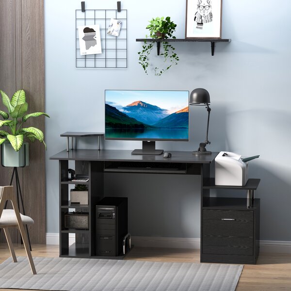 HOMCOM Computer Desk PC Workstation with Drawer Shelves CPU Storage Rack Home Office Furniture (BLACK) Aosom UK