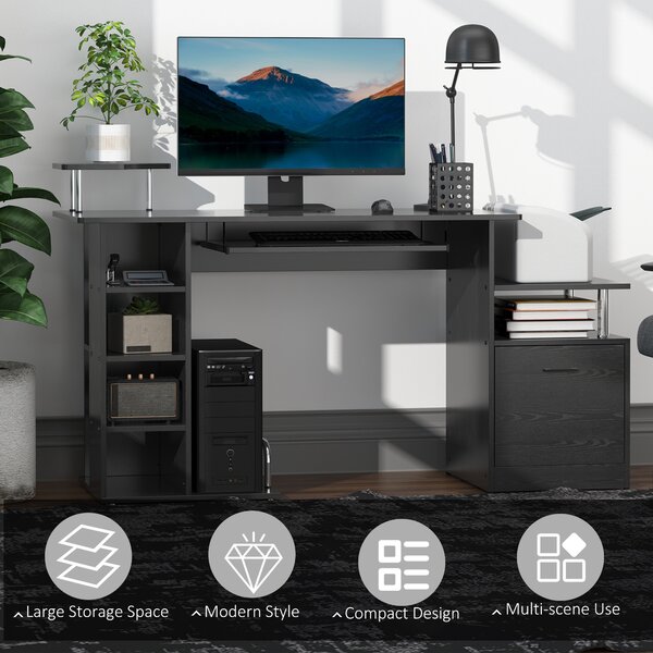 HOMCOM Computer Desk PC Workstation with Drawer Shelves CPU Storage Rack Home Office Furniture (BLACK) Aosom UK