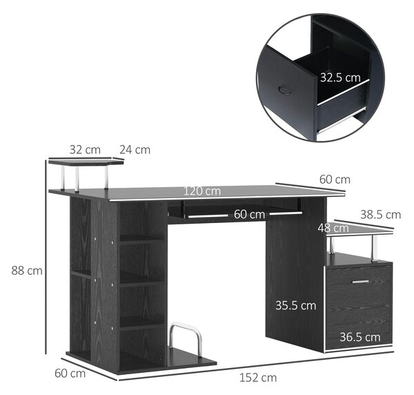 HOMCOM Computer Desk PC Workstation with Drawer Shelves CPU Storage Rack Home Office Furniture (BLACK) Aosom UK