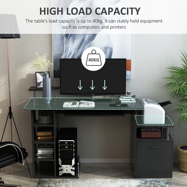 HOMCOM Computer Desk PC Workstation with Drawer Shelves CPU Storage Rack Home Office Furniture (BLACK) Aosom UK