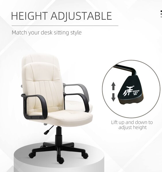 HOMCOM Swivel Executive Office Chair Home Office Mid Back PU Leather Computer Desk Chair for Adults with Arm, Wheels, Cream Aosom UK