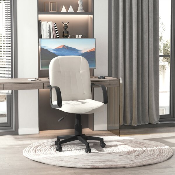 HOMCOM Swivel Executive Office Chair Home Office Mid Back PU Leather Computer Desk Chair for Adults with Arm, Wheels, Cream Aosom UK