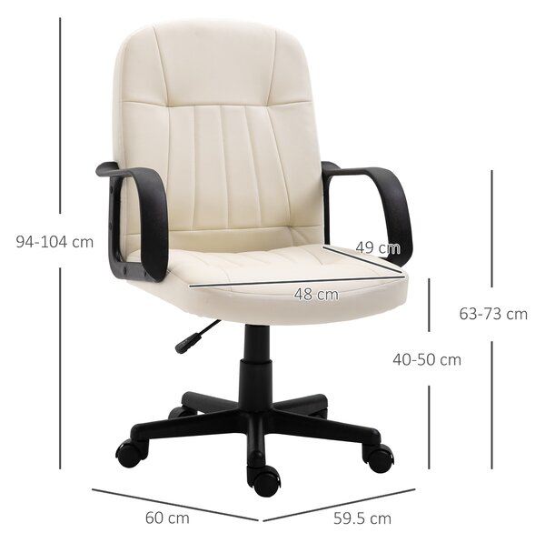 HOMCOM Swivel Executive Office Chair Home Office Mid Back PU Leather Computer Desk Chair for Adults with Arm, Wheels, Cream Aosom UK
