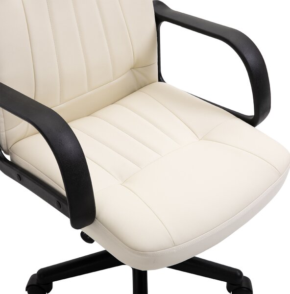 HOMCOM Swivel Executive Office Chair Home Office Mid Back PU Leather Computer Desk Chair for Adults with Arm, Wheels, Cream Aosom UK