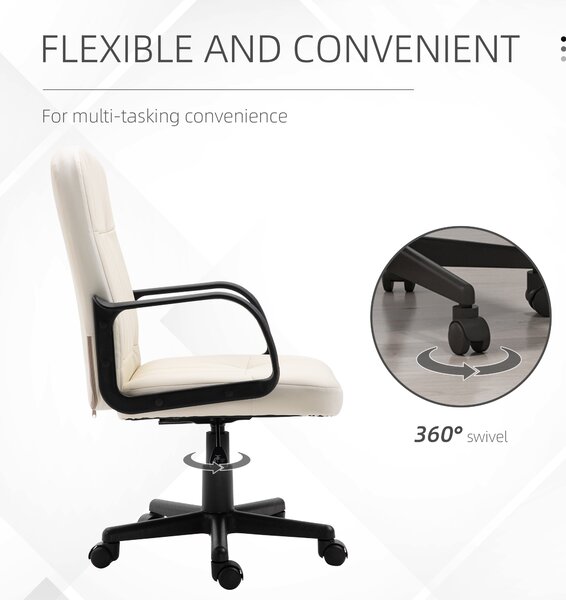 HOMCOM Swivel Executive Office Chair Home Office Mid Back PU Leather Computer Desk Chair for Adults with Arm, Wheels, Cream Aosom UK