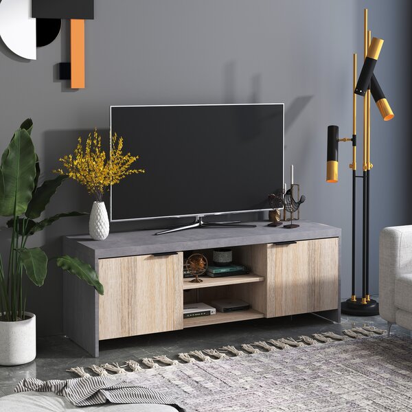 HOMCOM Wooden TV Unit 1.2M TV Stand Cabinet Home Media Center DVD CD Storage Unit Entertainment Station Living Room Furniture-Grey Aosom UK