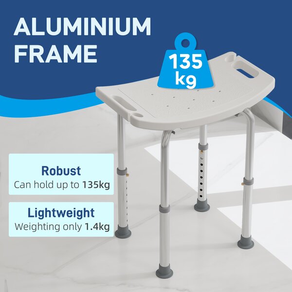 HOMCOM Portable Non-Slip Bathroom Stool Rectangular Adjustable Height Mobility Medical Grade Stabilized Shower Seat Aosom UK
