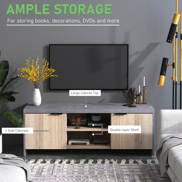 HOMCOM Wooden TV Unit 1.2M TV Stand Cabinet Home Media Center DVD CD Storage Unit Entertainment Station Living Room Furniture-Grey Aosom UK