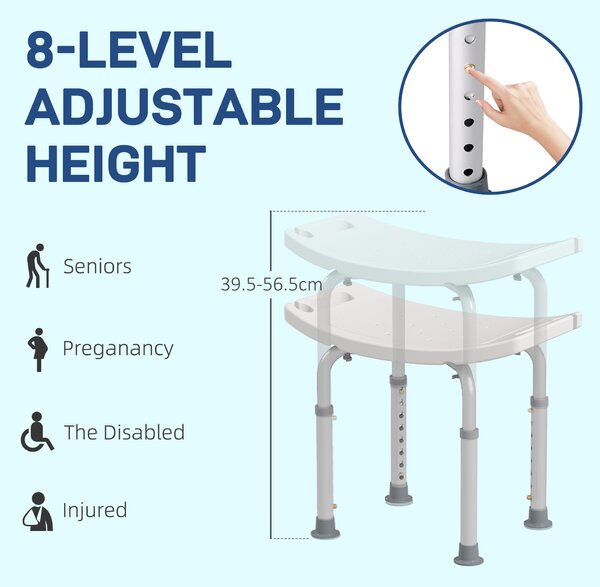 HOMCOM Portable Non-Slip Bathroom Stool Rectangular Adjustable Height Mobility Medical Grade Stabilized Shower Seat Aosom UK
