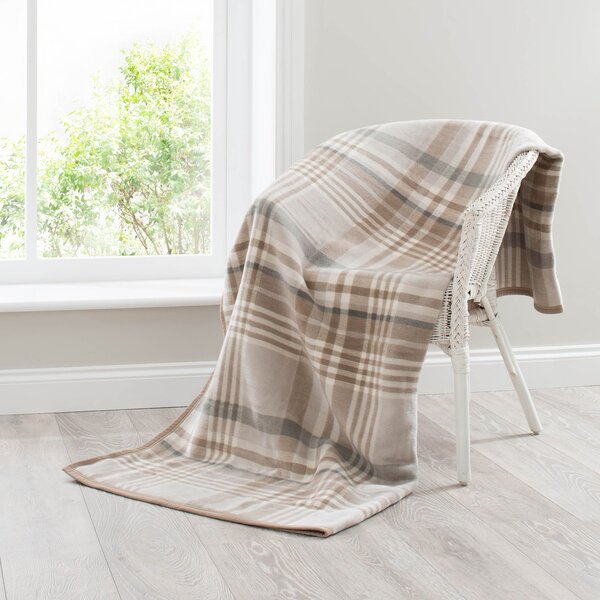 Super Soft Plaid Check Natural Throw Blanket