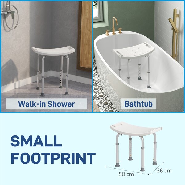 HOMCOM Portable Non-Slip Bathroom Stool Rectangular Adjustable Height Mobility Medical Grade Stabilized Shower Seat Aosom UK