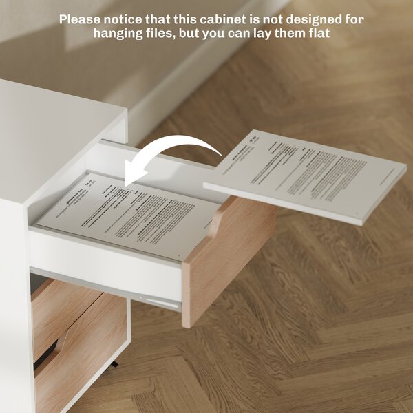 HOMCOM Mobile File Cabinet, Small Filing Cabinet with 3 Drawers, Lockable Casters for Office, Oak & White Aosom UK