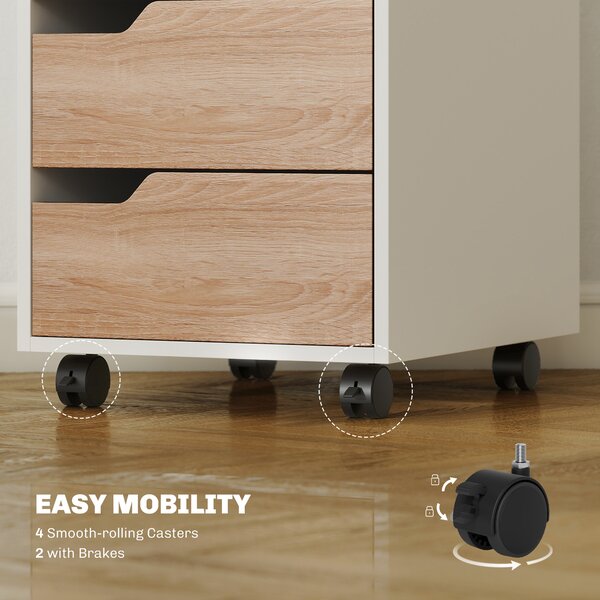 HOMCOM Mobile File Cabinet, Small Filing Cabinet with 3 Drawers, Lockable Casters for Office, Oak & White Aosom UK