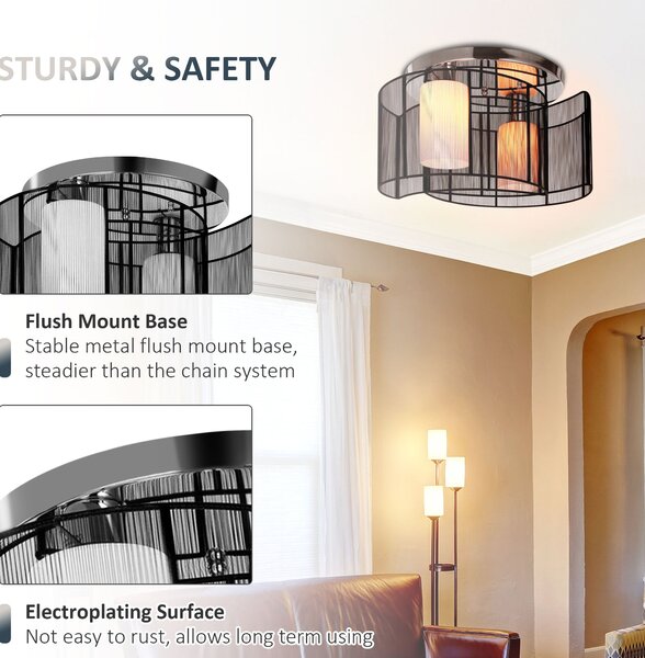 HOMCOM Metal Ceiling Lamp, Ceiling Light with Flush Metal Finish for Hallway, Dining Room, Living Room, Chandelier Aosom UK