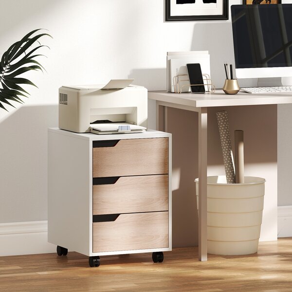 HOMCOM Mobile File Cabinet, Small Filing Cabinet with 3 Drawers, Lockable Casters for Office, Oak & White Aosom UK