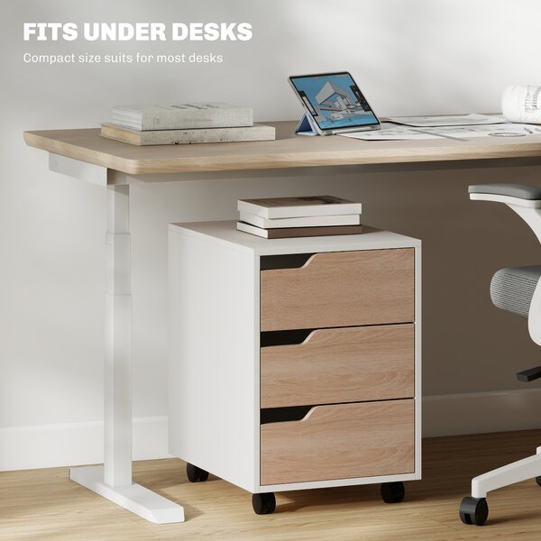 HOMCOM Mobile File Cabinet, Small Filing Cabinet with 3 Drawers, Lockable Casters for Office, Oak & White Aosom UK