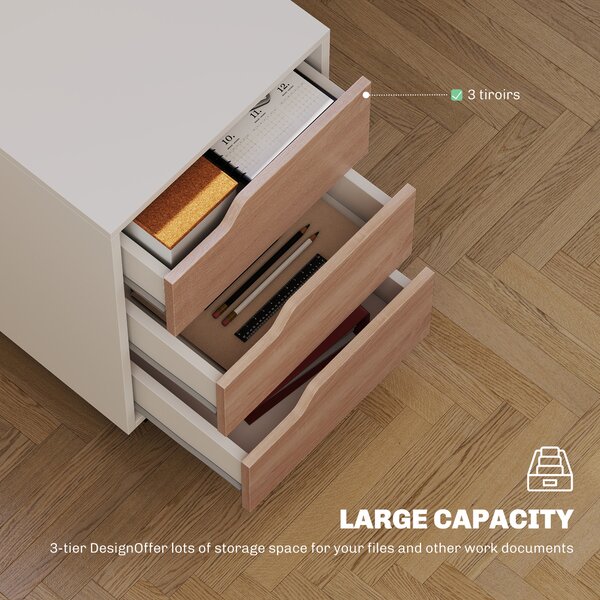 HOMCOM Mobile File Cabinet, Small Filing Cabinet with 3 Drawers, Lockable Casters for Office, Oak & White Aosom UK