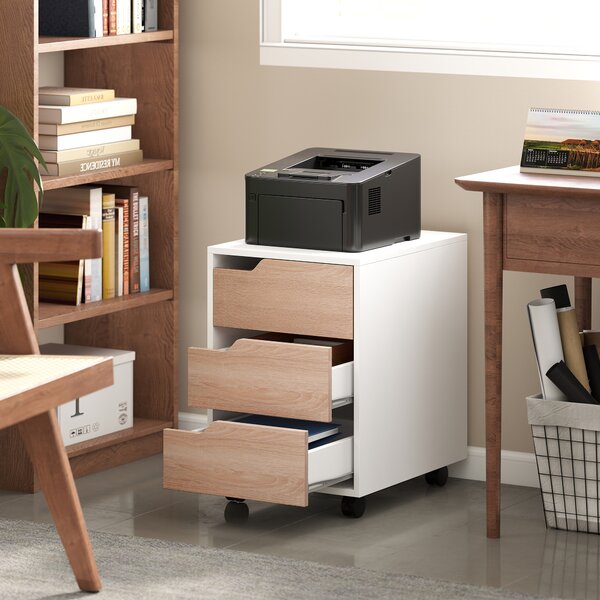 HOMCOM Mobile File Cabinet, Small Filing Cabinet with 3 Drawers, Lockable Casters for Office, Oak & White Aosom UK