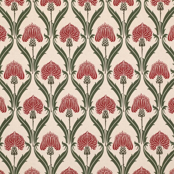 ANTE DECOR Highland Thistle Digital Print Fabric Cream Red