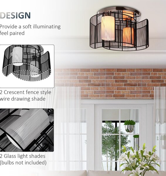 HOMCOM Metal Ceiling Lamp, Ceiling Light with Flush Metal Finish for Hallway, Dining Room, Living Room, Chandelier Aosom UK