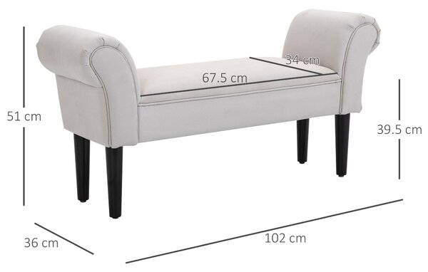 HOMCOM Small Linen Upholstered Ottoman Bench with Rolled Arm End, Elegant Wooden Legs, Compact Design, Grey Aosom UK
