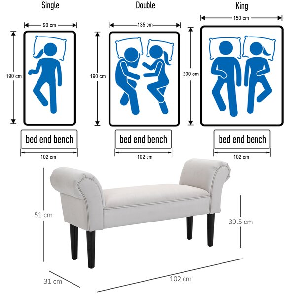 HOMCOM Small Linen Upholstered Ottoman Bench with Rolled Arm End, Elegant Wooden Legs, Compact Design, Grey Aosom UK