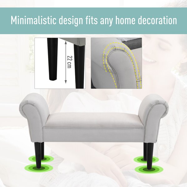 HOMCOM Small Linen Upholstered Ottoman Bench with Rolled Arm End, Elegant Wooden Legs, Compact Design, Grey Aosom UK