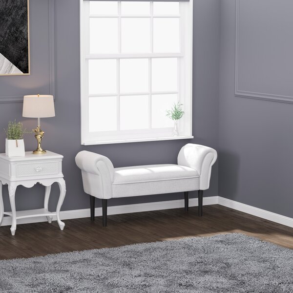 HOMCOM Small Linen Upholstered Ottoman Bench with Rolled Arm End, Elegant Wooden Legs, Compact Design, Grey Aosom UK