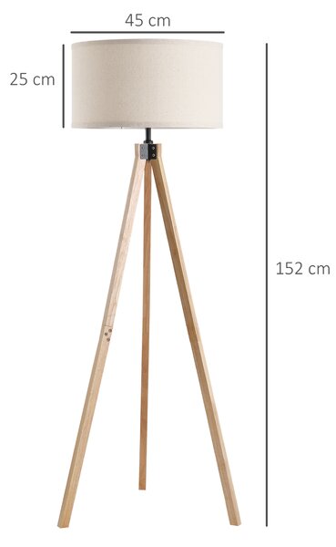 HOMCOM Floor Standing Lamp, Floor Lights with Cylinder Shaped Linen lampshade, Tripod-Style Wooden Base, Brown and Beige Aosom UK