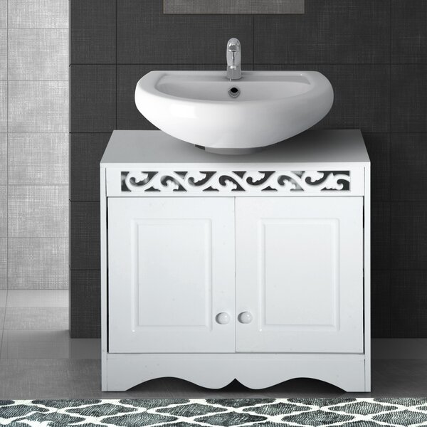 HOMCOM Wooden Under Sink Bathroom Cabinet, 2 Door Storage Cupboard, Space Saving Vanity Units Aosom UK