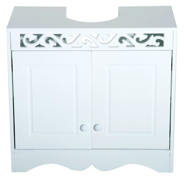 HOMCOM Wooden Under Sink Bathroom Cabinet, 2 Door Storage Cupboard, Space Saving Vanity Units Aosom UK
