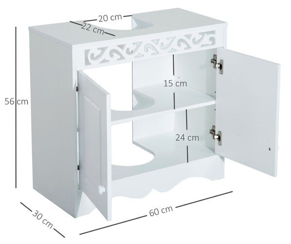 HOMCOM Wooden Under Sink Bathroom Cabinet, 2 Door Storage Cupboard, Space Saving Vanity Units Aosom UK