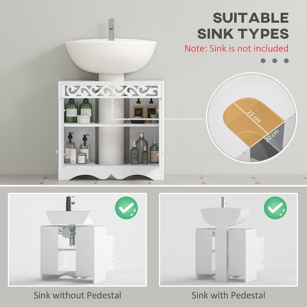 HOMCOM Wooden Under Sink Bathroom Cabinet, 2 Door Storage Cupboard, Space Saving Vanity Units Aosom UK